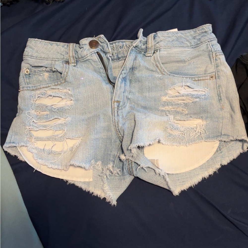American Eagle Outfitters Blue Distressed Jean Shorts